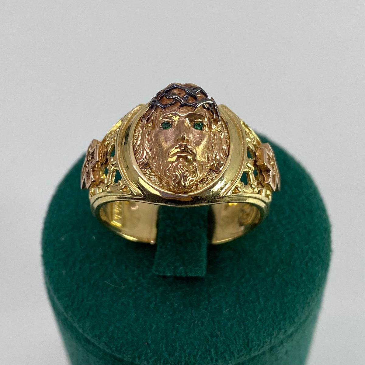 Anillo De Hombre Enorme Con Cruz De Amatista Natural - Oro Amarillo 14k Y Plata, Talla 12, Hecho A Mano