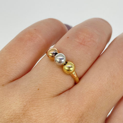 Anillo Bolas Lisas 5mm Tres oros 18k / Talla 4 / 1,1 Gr *