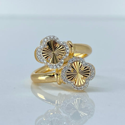 Anillo Tu y Yo Trebol Circones Blancos Oro amarillo / Talla 5 1/2 / 3,25 Gr *