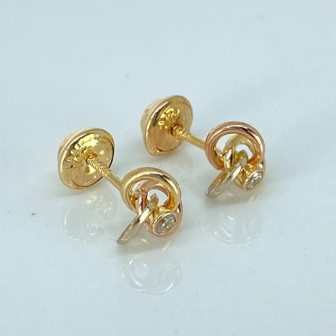 Topos Flor Circon Blanco Tres oros 18k 0,8 Gr / 7 mm  †