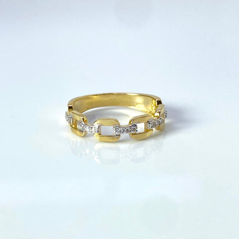 Anillo Cajón Circones Blancos Oro amarillo 18k / Talla 8 / 3,07 Gr †