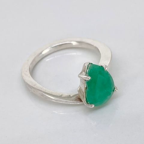 Anillo Lagrima Esmeralda 2.0Ct / Talla 8 1/2 Plata 925 4,05 Gr *