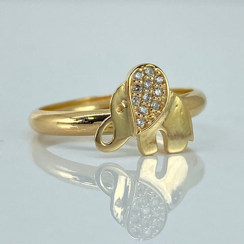 Anillo Elefante Circones Blancos Oro amarillo 18k / Talla 7 / 1,52 Gr *