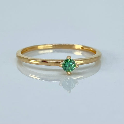 Anillo Solitario Circon Verde Oro amarillo / Talla 8 / 1,38 Gr