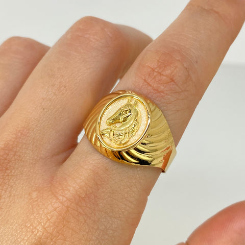 Anillo Sello Caballo Oro amarillo 18k / Talla 11 3/4 / 3,7 Gr *