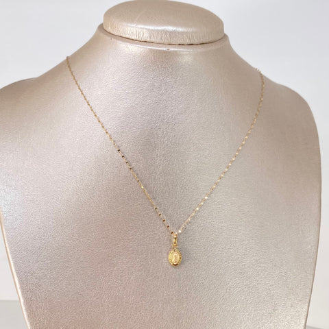 Set Cadena ● Crispeta + Dije Virgen Guadalupe Oro amarillo 18k 0,65 Gr / 1 mm / 50 Cm