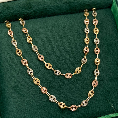 Cadena GC Diamantada Tres oros 18k 5,76 Gr / 3,3 mm / 40 Cm †