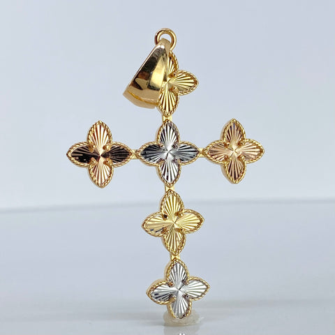 Dije Cruz Trebol Diamantado  Tres oros 18k 6,75 Gr / 6,2 Cm  *