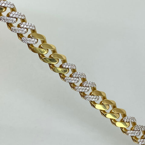 Pulso ● Cubano Monaco Circones Blancos  Oro amarillo y Oro blanco 18k +3 / 13,35 Gr / 7,7 mm / 18,5 Cm *