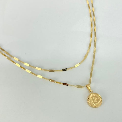 Set Cadena ● Flor Espejo + Dije Letra D Diamantada Oro amarillo 18k 2,1 Gr / 1,7 mm / 45 Cm †