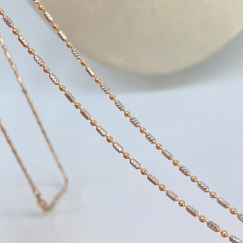 Cadena ● Palito Bolita Diamantada Oro blanco y Oro rosa 18k +3 / 5,53 Gr / 1,5 mm / 60 Cm