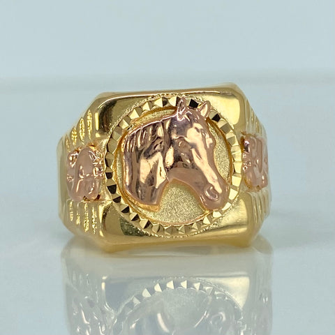 Anillo Sello Caballo Signo Dolar Oro amarillo y Oro rosa 18k / Talla 11 / 4,72 Gr †