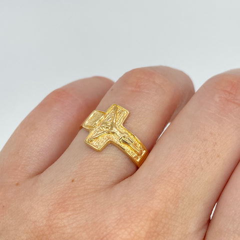 Anillo Cruz Cristo Oro amarillo 18k / Talla 7 / 2,72 Gr