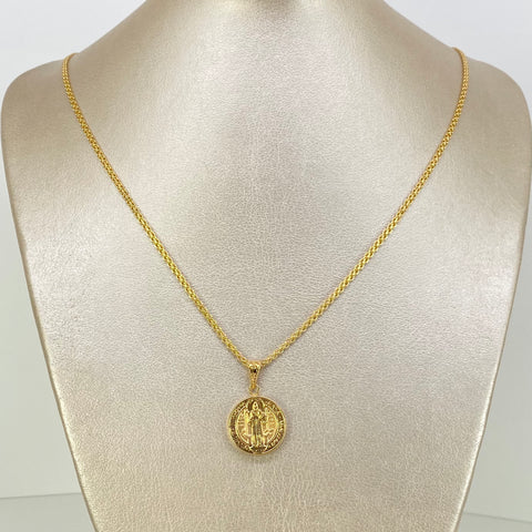 Set Cadena ● China + Dije San Benito Oro amarillo 18k 5,3 Gr / 2,2 mm / 60 Cm *