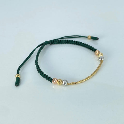Pulsera tejida Herraje Entorchado / BD 6uni 5mm BD 2uni 4mm / Hilo Verde Tres oros 1 Gr †