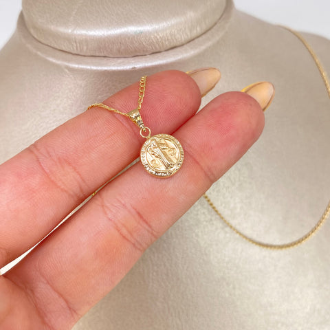 Set Cadena ● Cubana + Dije San Benito Oro amarillo 18k 2,3 Gr / 1,4 mm / 60 Cm †