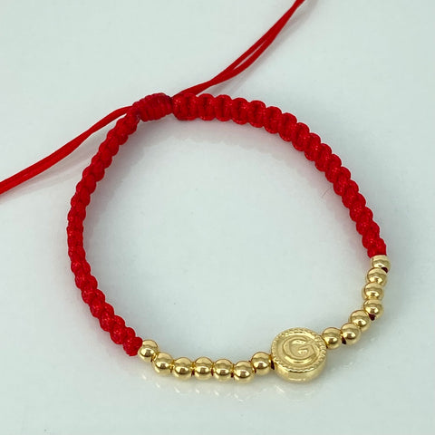 Pulsera tejida Herraje Letra G / BL 14uni 3mm / Hilo Rojo Oro amarillo 18k 1,07 Gr *