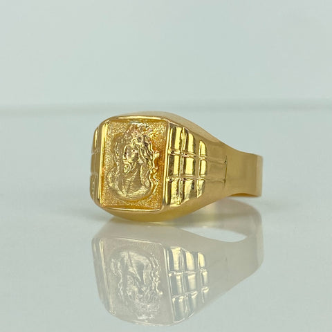 Anillo Sello Rostro De Jesús Arenado Oro amarillo 18k / Talla 10 1/4 / 3,95 Gr †