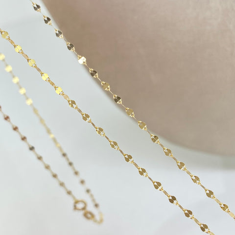 Set Cadena ● Flor Espejo Crispeta + Dije Caballo Oro amarillo 18k 1,5 Gr / 1,5 mm / 50 Cm *