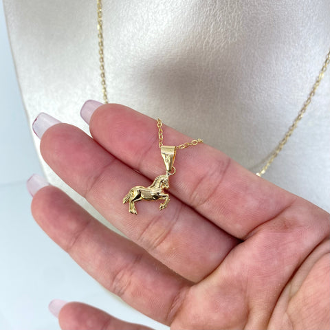 Set Cadena ● Aro Seguido + Dije Caballo Oro amarillo 18k 1,34 Gr / 1,3 mm / 50 Cm *