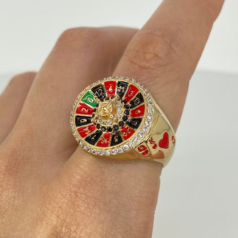 Anillo Ruleta Circones Blancos Negros Oro amarillo 18k / Talla 10 1/2 / 8,2 Gr †