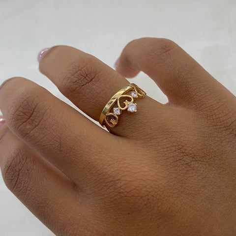Anillo Corona Corazones Circones Blancos Oro Amarillo 18k T 6/ 2,68 Gr