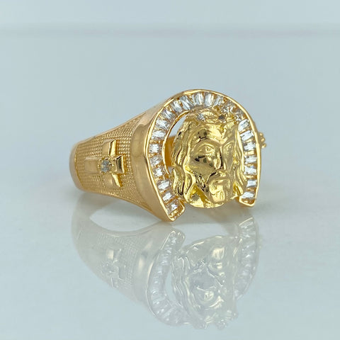 Anillo Rostro Jesus Circones Blancos Oro amarillo / Talla 10 3/4 / 6,52 Gr *