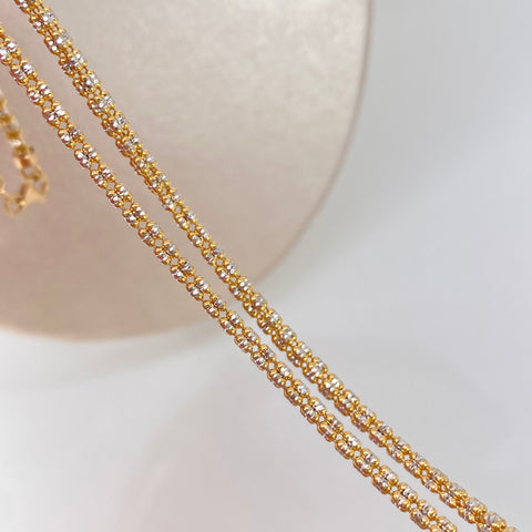 Cadena ● Punto Cuadrado Diamantado Oro amarillo y Oro blanco 18k +3 / 15,65 Gr / 2,4 mm / 60 Cm †