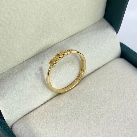 Anillo Dios Circones Blancos Oro amarillo 18k / Talla 6 1/4 / 1,55 Gr