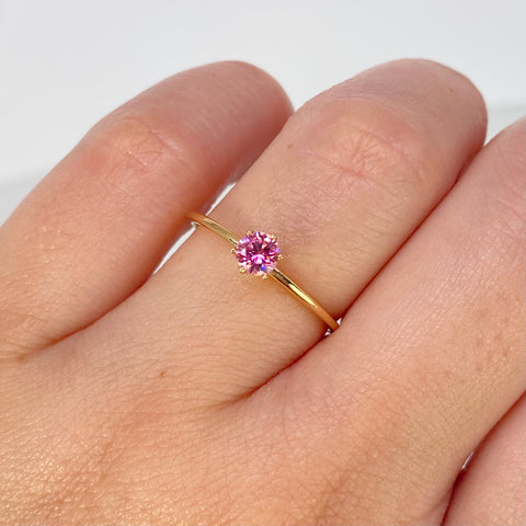 Anillo Solitario Circon Rosa Oro amarillo / Talla 7 / 1,05 Gr †