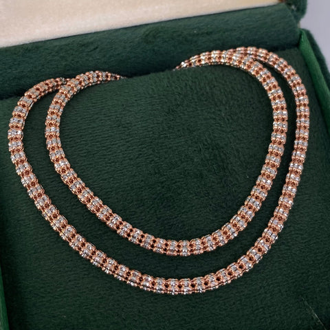 Cadena ● Punto Cuadrado Oro blanco y Oro rosa 18k +3 / 23,50 Gr / 3,3 mm / 65 Cm