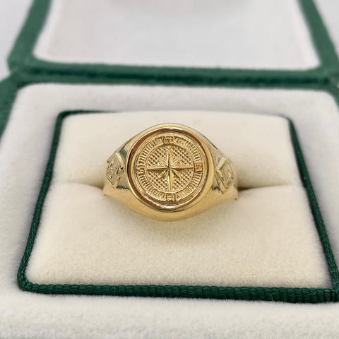 Anillo Brújula Oro amarillo 18k / Talla 9 / 2,58 Gr *