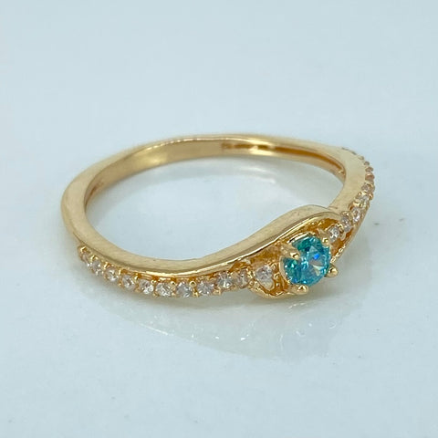 Anillo Solitario Churumbela Circones Blancos Celeste Oro amarillo / Talla 5 1/2 / 1,75 Gr