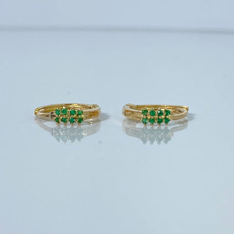 Candongas 8 Piedras / 12 Pts Esmeralda Oro amarillo 18k 1,4 Gr / 1,2 Cm  *