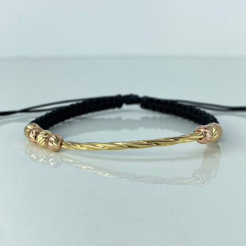 Pulsera tejida Herraje Entorchado / BD 8uni 5mm / Hilo Negro Oro amarillo y Oro rosa 1,07 Gr *