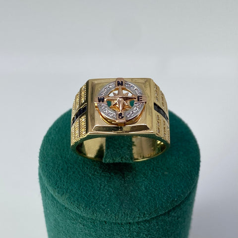 Anillo Brujula Girable Circones Blancos Y Negros Tres oros 18k / Talla 10 / 9,35 Gr †