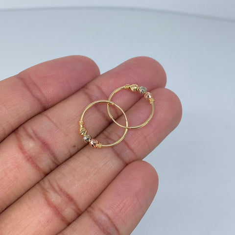 Candongas Imperdibles Bolas Diamantadas 3mm Tres oros 1,1 Gr / 1,7 Cm †