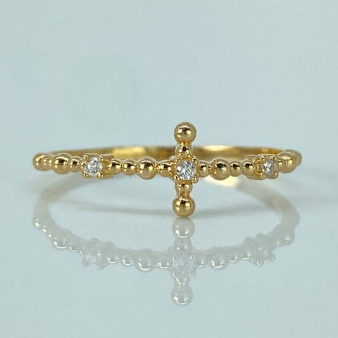 Anillo Circones Blancos Oro amarillo / Talla 6 1/2 / 1,16 Gr †
