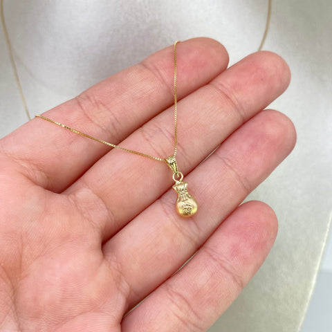 Cadena ● Veneciana + Dije Bolsa De Dinero Oro amarillo 18k 1,27 Gr / 0,5 mm / 50 Cm *