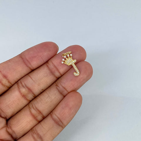 Dije Letra J Corona Circones Blancos Oro amarillo 1,48 Gr / 2,5 Cm *
