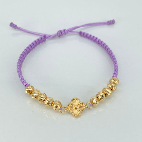 Pulsera tejida Herraje Trebol / BD 10uni 5mm / Hilo Lila Oro amarillo 18k 1,5 Gr *
