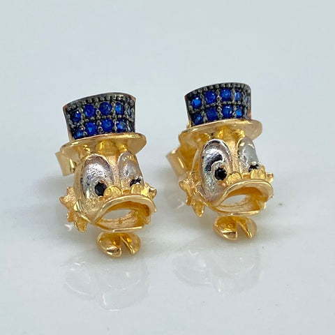 Topos Pato Caricatura  Circones Azules Oro amarillo 18k 2,90 Gr / 11,4 mm  *