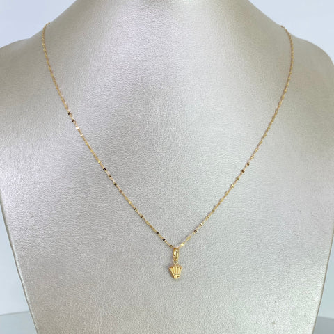 Set Cadena ● Flor Espejo + Dije Corona RX Oro amarillo 18k 1,2 Gr / 1,1 mm / 45 Cm *