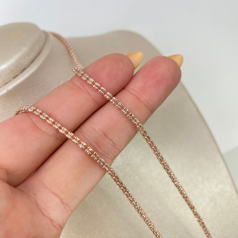 Cadena ● Punto Cuadrado Diamantado Oro blanco y Oro rosa 18k +3 / 12,5 Gr / 2,3 mm / 60 Cm