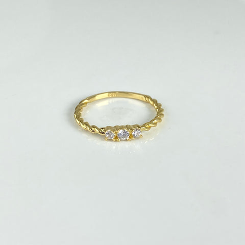 Anillo Circones Blancos Entorchados Oro amarillo 18k / Talla 6 / 1,56 Gr †