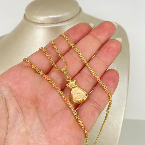 Set Cadena ● China + Dije Bolsa Dinero Oro amarillo 18k 4,6 Gr / 2,3 mm / 60 Cm †