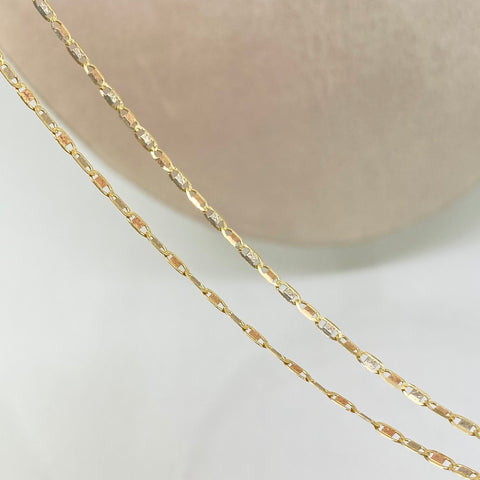 Cadena ● Escalera Plana Diamantada Tres oros 18k 1,82 Gr / 1,6 mm / 40 Cm