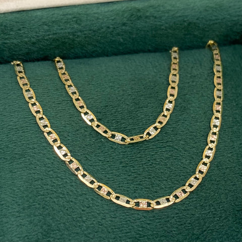 Cadena ● Escalera Plana Diamantada Tres oros 18k 5,64 Gr / 2,5 mm / 60 Cm