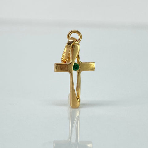 Dije Cruz Circon Verde Oro amarillo 0,7 Gr / 2,1 Cm *