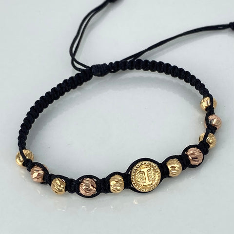 Pulsera tejida Herraje Letra I / BD 10uni 5mm / Hilo Negro Oro amarillo y Oro rosa 18k 1,3 Gr *